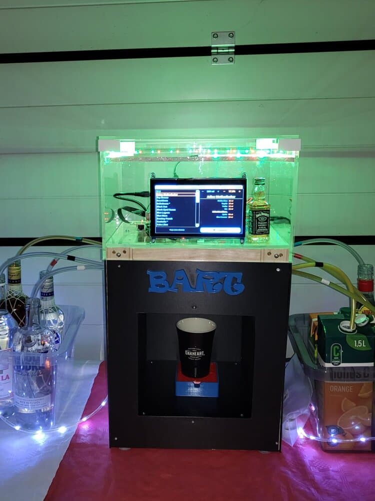 DIY cocktail machine "Bart" built with CocktailBerry software on a Raspberry Pi