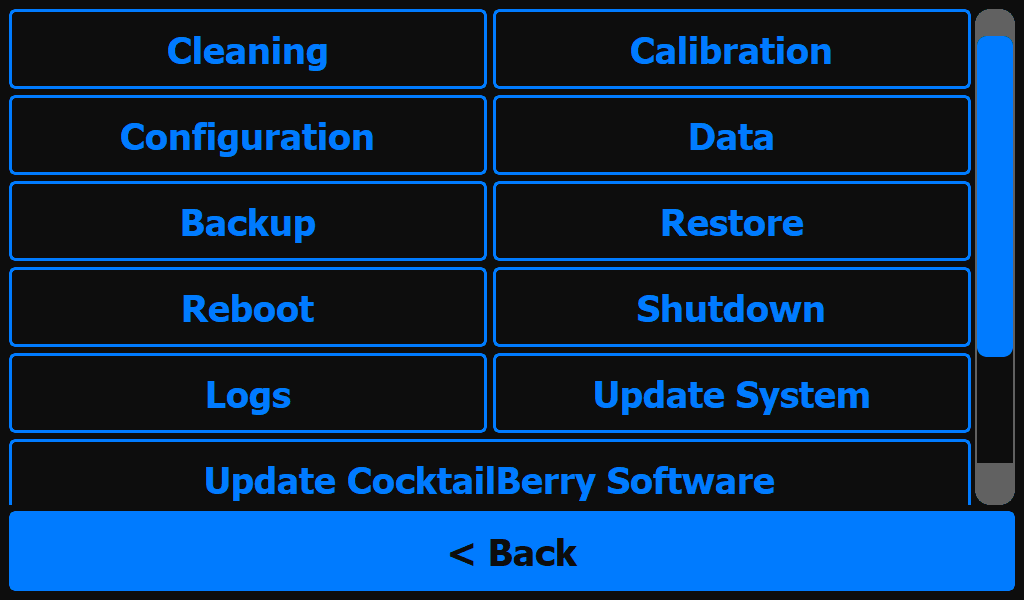 CocktailBerry cocktail machine software – options screen